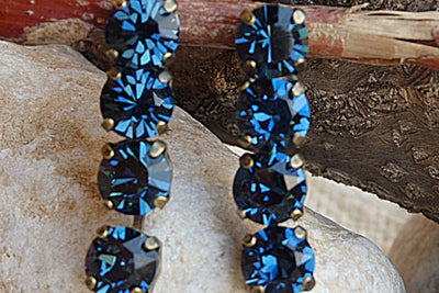Navy Blue Long Clip On Earrings. Dark Blue Rebeka Clip On Earrings. Navy Crystal Clip Earrings. Clip On Earrings. Non Pierced Earrings