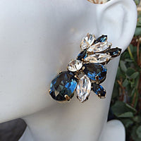 Navy Blue Wedding Earrings. Midnight Blue Jewelry. Feminine Earrings. Blue Bridal Earrings. Sparkling Earrings.blue White Rebeka Earrings