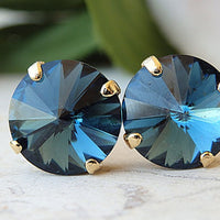 Nevy Blue Stud Earrings. Blue Rebeka Stud Earrings. Simple Post Earrings. Small Montana Stud Earrings. Wedding Earrings. Classic Jewelry