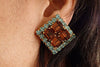 Non Pierced Rebeka Earrings. Clip On Earrings. Big Geometric Stud Clips Earrings. Brown And Blue Crystal Earrings. Halo Square Earrings