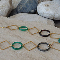 Onyx Necklace. Agate Necklace. Hemetite Necklace.gold Chic Gemstone Band Necklace. Long Geometric Necklace. Estate Jewelry. Green Black Gray