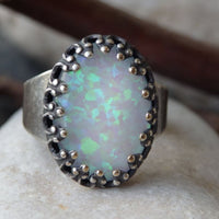 Opal Dark Silver Ring