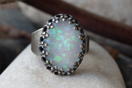 Opal Dark Silver Ring