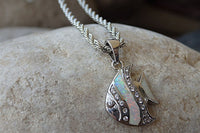 Opal Fish Necklace. White Opal Ocean Necklace. Opal And Zirconia Necklace. Fire Opal Fish Necklace. 925 Sterling Silver Good Luck Necklace