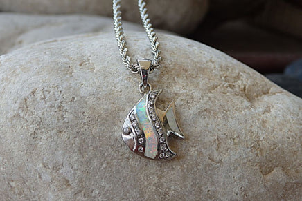 Opal Fish Necklace. White Opal Ocean Necklace. Opal And Zirconia Necklace. Fire Opal Fish Necklace. 925 Sterling Silver Good Luck Necklace