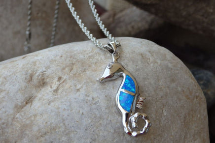 Opal Morse Pendant Necklace. Ocean Blue Opal Necklace. Walrus Opal Jewelry. Sea Animal Necklace. Nautical Necklace. Jewelry Gift For Her