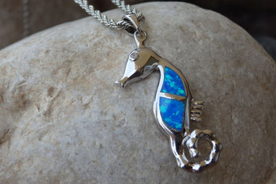 Opal Morse Pendant Necklace. Ocean Blue Opal Necklace. Walrus Opal Jewelry. Sea Animal Necklace. Nautical Necklace. Jewelry Gift For Her
