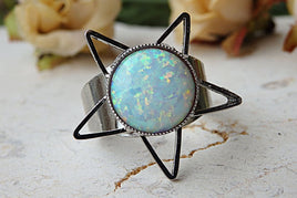 Opal Ring. White Gemstone Ring. Star Ring. Adjustable Ring. October Jewelry. Birthstones Ring. Unique Ring For Her.all Sizes Ring. Open Ring