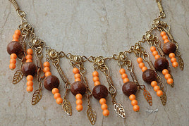 Orange Brown Bib Necklace. Handmade Ethnic Necklace. India Jewelry. Oriental Bib Necklace. Beaded Necklace For Her