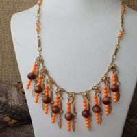 Orange Brown Bib Necklace. Handmade Ethnic Necklace. India Jewelry. Oriental Bib Necklace. Beaded Necklace For Her
