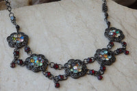 Oriental Black Women Jewelry. Vintage Style Necklace. Colorful Rebeka Necklace. Black Metal Necklace. Flower Antique Style Necklace.
