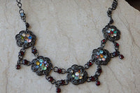 Oriental Black Women Jewelry. Vintage Style Necklace. Colorful Rebeka Necklace. Black Metal Necklace. Flower Antique Style Necklace.