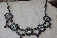 Oriental Black Women Jewelry. Vintage Style Necklace. Colorful Rebeka Necklace. Black Metal Necklace. Flower Antique Style Necklace.