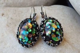 Oval Glass Opal Cabochon Earrings