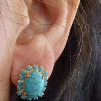 Oval Turquoise Stud Earrings. Wedding Jewelry. Bride Post Earrings. Chic Turquoise Rebeka Earrings. Bridesmaid Gift. Natural Earrings.