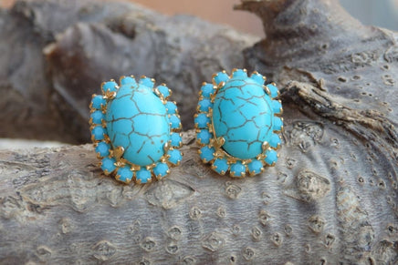 Oval Turquoise Stud Earrings. Wedding Jewelry. Bride Post Earrings. Chic Turquoise Rebeka Earrings. Bridesmaid Gift. Natural Earrings.