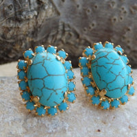 Oval Turquoise Stud Earrings. Wedding Jewelry. Bride Post Earrings. Chic Turquoise Rebeka Earrings. Bridesmaid Gift. Natural Earrings.