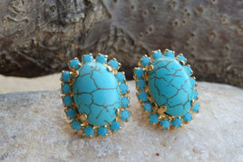 Oval Turquoise Stud Earrings. Wedding Jewelry. Bride Post Earrings. Chic Turquoise Rebeka Earrings. Bridesmaid Gift. Natural Earrings.