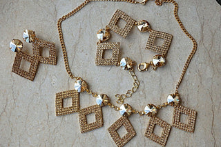 Pave Rhombus Jewelry Set. Jewelry Set For Bridesmaid. Bridal Jewelry Set. Gold Champagne Jewelry Set. Rebeka Jewelry Set For Bride Set