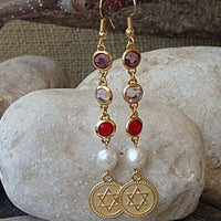 Pearl And Rebeka Star Of David Earrings. Drop And Dangle Long Earrings. Israel Jewish Jewelry Gift. Jewish Star Earrings. Long Earrings