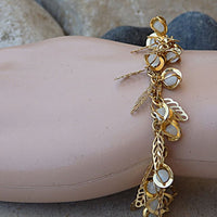 Pearl Bracelet. Pearl Wedding Jewelry Set. Bride Pearl Gold Bracelet. Leaves Bracelet. Beaded Fringe Bracelet. Bridal Wedding Jewelry.
