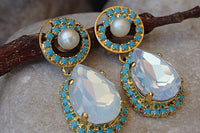 Pearl Bride Earrings. Opal Chandelier Earrings