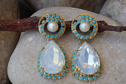 Pearl Bride Earrings. Opal Chandelier Earrings