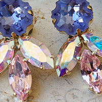 Pink And Purple Earrings.earrings For Mom. Cluster Earrings. Pastel Earrings. Bridal Jewelry Party Gift. Bridesmaid Earrings. Summer Wedding