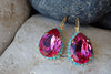 Pink Fuchsia Crystal Rebeka Drop Earrings. Turquoise Fuchsia Earrings. Teardrop Dangle Earrings