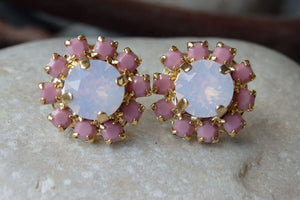 Pink Opal Crystal Studs