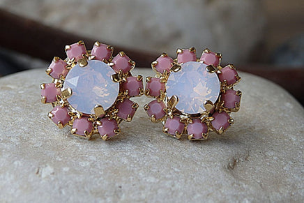 Pink Opal Crystal Studs