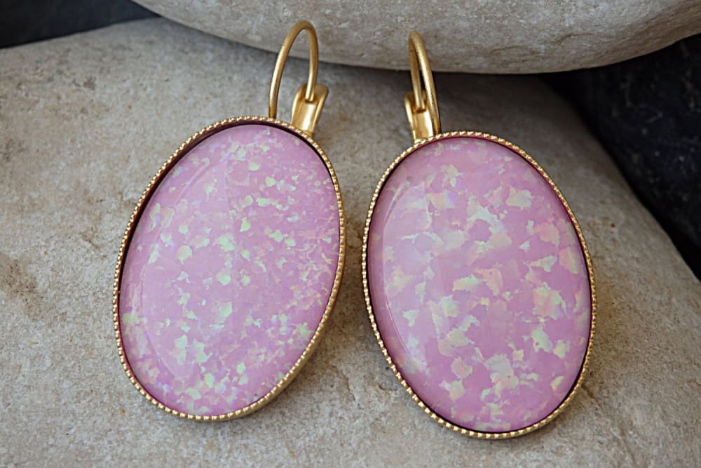 Pink Opal Earrings. Bridal Drop Earrings. Large Oval Wedding Earrings. October Birthstone Jewelry. Opal Birthday Gift. Opal Jewelry Gift