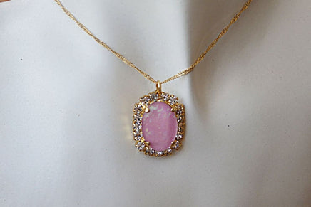 Pink Opal Necklace. Bridal Pink Big Necklace. Large Oval Wedding Necklace. October Birthstone Jewelry. Opal Birthday Gift. Pink Fire Opal