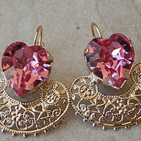 Pink Rose Earrings. Anniversary Gift. Valentine Gift. Girlfriend Gift. Bridal Earrings. Bridesmaid Jewelry Gift. Rebeka Earrings.for Wife