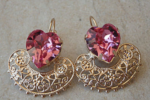 Pink Rose Earrings. Anniversary Gift. Valentine Gift. Girlfriend Gift. Bridal Earrings. Bridesmaid Jewelry Gift. Rebeka Earrings.for Wife