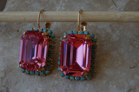 Pink Turquoise Drop Earrings