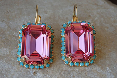 Pink Turquoise Drop Earrings