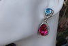 Pink Turquoise Earrings. Exotic Earrings. Chandelier Earrings. Pink Blue Earrings. Rebeka Crystal Pink Fuchsia Earrings.hot Pink Fuchsia