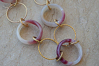 Purple And White Agate Necklace. Agate Hoop Necklace. Purple Link Necklace. Gold Or Silver Gemstone Chain Necklace. Long Circles Necklace