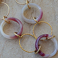 Purple And White Agate Necklace. Agate Hoop Necklace. Purple Link Necklace. Gold Or Silver Gemstone Chain Necklace. Long Circles Necklace