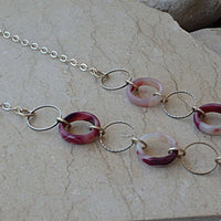 Purple And White Agate Necklace. Agate Hoop Necklace. Purple Link Necklace. Gold Or Silver Gemstone Chain Necklace. Long Circles Necklace