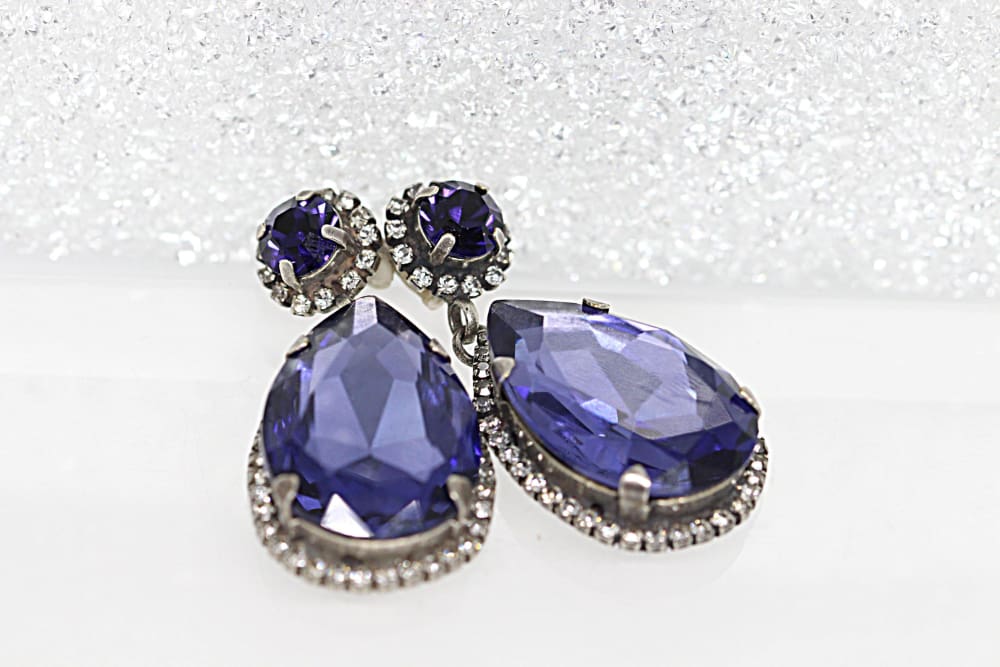 Blue and outlets purple dangle earrings, blue chandelier earrings, purple chandelier earrings