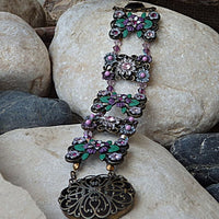 Purple Rhinestone Bracelet. Amethyst Cuff Bracelet. Chunky Rhinestone Rebeka Bracelet. Green Purple Enamel Bracelet. Beaded Bracelet .