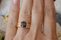 Purple Stone Ring. Solitaire Gold Ring. Cz Ring. Unique Wedding Ring. Hammered Ring. Chunky One Stone Ring. Gift For Her. Engagement Ring