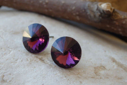 Purple Studs Amethyst Earrings Rebeka Crystal Dark Purple Earrings Bridesmaid Gift Wedding Jewelry Studs