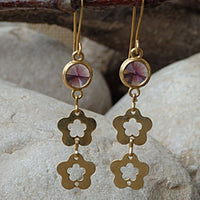 Purple Rebeka Earrings. Women Jewelry Gift. Drop Earrings. Flowers Gold Earrings. Women Earrings. Gold Dangle Earrings. Amethyst Cyrstals