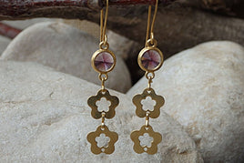 Purple Rebeka Earrings. Women Jewelry Gift. Drop Earrings. Flowers Gold Earrings. Women Earrings. Gold Dangle Earrings. Amethyst Cyrstals