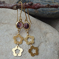 Purple Rebeka Earrings. Women Jewelry Gift. Drop Earrings. Flowers Gold Earrings. Women Earrings. Gold Dangle Earrings. Amethyst Cyrstals