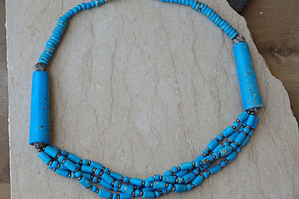 Real Turquoise Beads Necklace. Long Beaded Necklace. Blue Bridal Statement Jewelry. Layered Beaded Necklace. Women Necklace. Gift For Mom