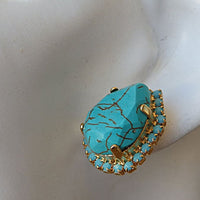 Real Turquoise Stud Earrings. Genuine Gemstone Of December Estate Jewelry. December Birthstone Earrings. Teardrop Turquiose Ocean Earrings.